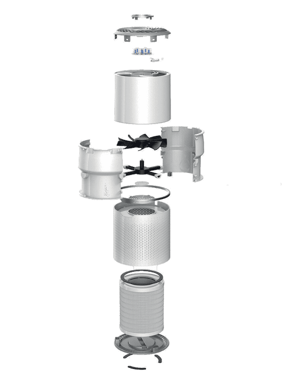 Vista esplosa del purificatore d'aria detoximix